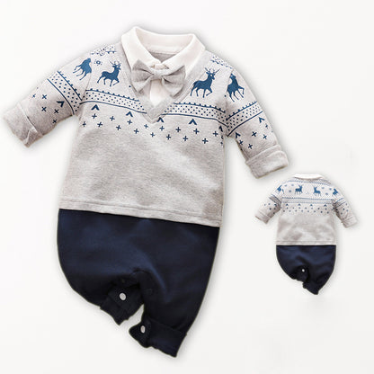 Baby Boy Dressy Romper Onesie (Long Sleeve) – Korean-Style “Little Gentleman” Outfit