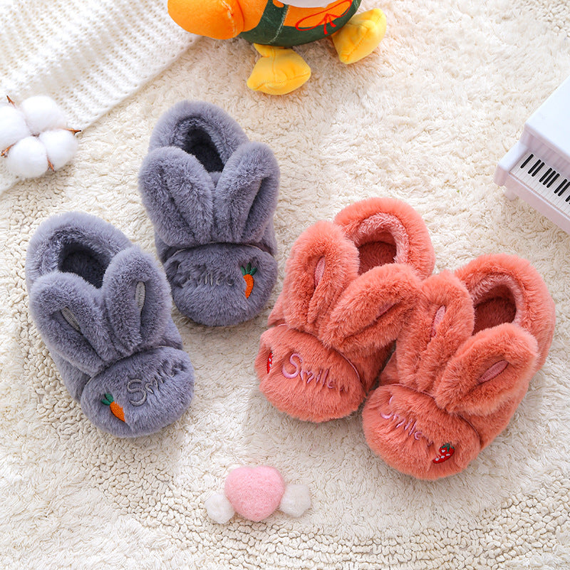 Kids' Fluffy Bunny House Slippers with Non-Slip Sole – Cozy Indoor Shoes for Toddlers & Little Kids
