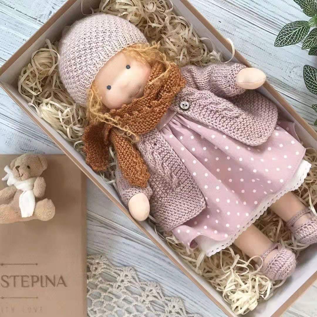 Handmade Curly Girl Plush Doll – 30cm Velvet Stuffed Toy with Clothes