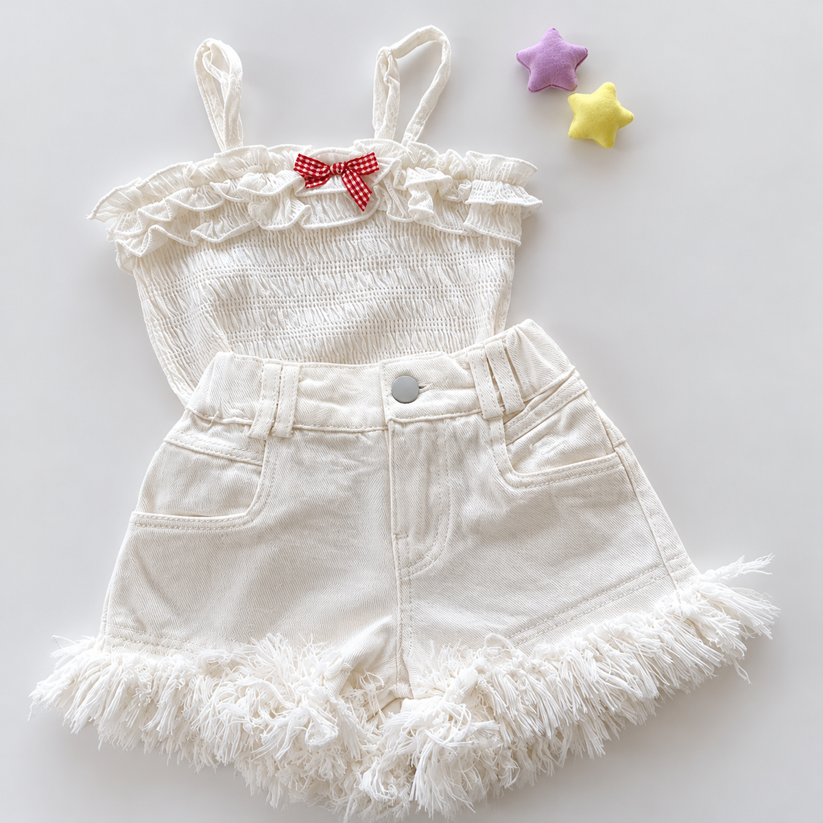 Fringe Hem High-Waisted Denim Shorts for Girls