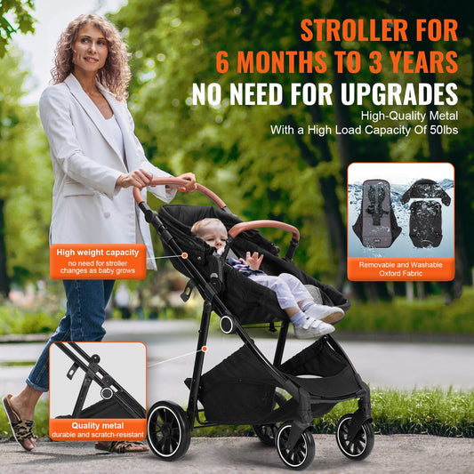 Reversible Baby Stroller with Bassinet & Reclining Seat – Foldable Travel Stroller for Newborns to Toddlers