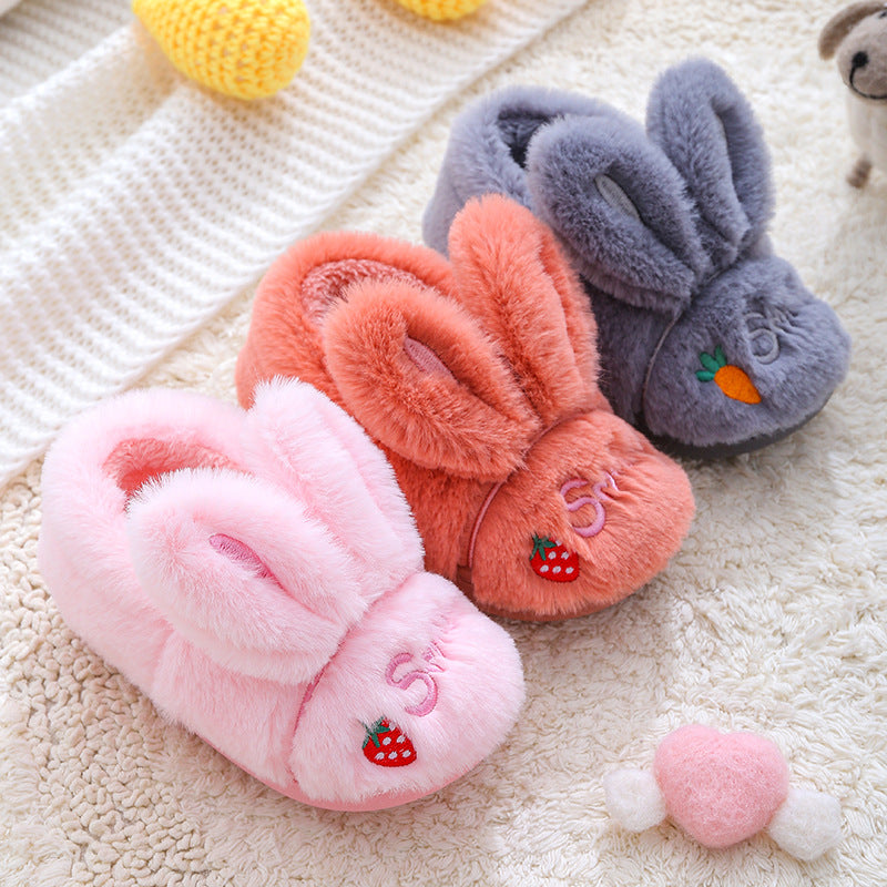 Kids' Fluffy Bunny House Slippers with Non-Slip Sole – Cozy Indoor Shoes for Toddlers & Little Kids