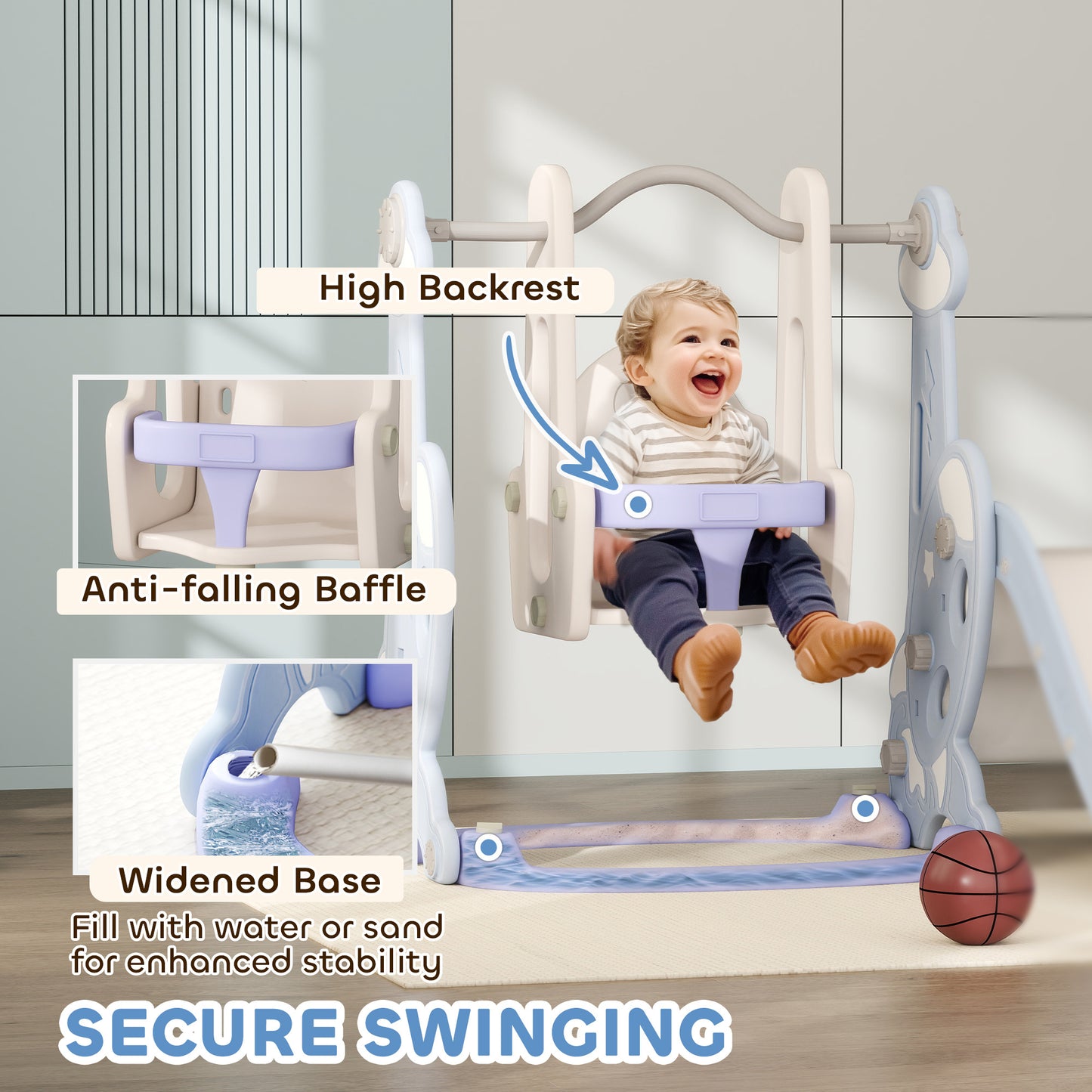4-in-1 Toddler Slide & Swing Set with Climber and Basketball Hoop – Light Blue, Ages 1.5-4