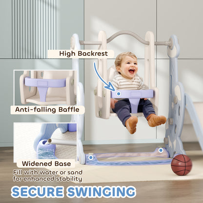 4-in-1 Toddler Slide & Swing Set with Climber and Basketball Hoop – Light Blue, Ages 1.5-4