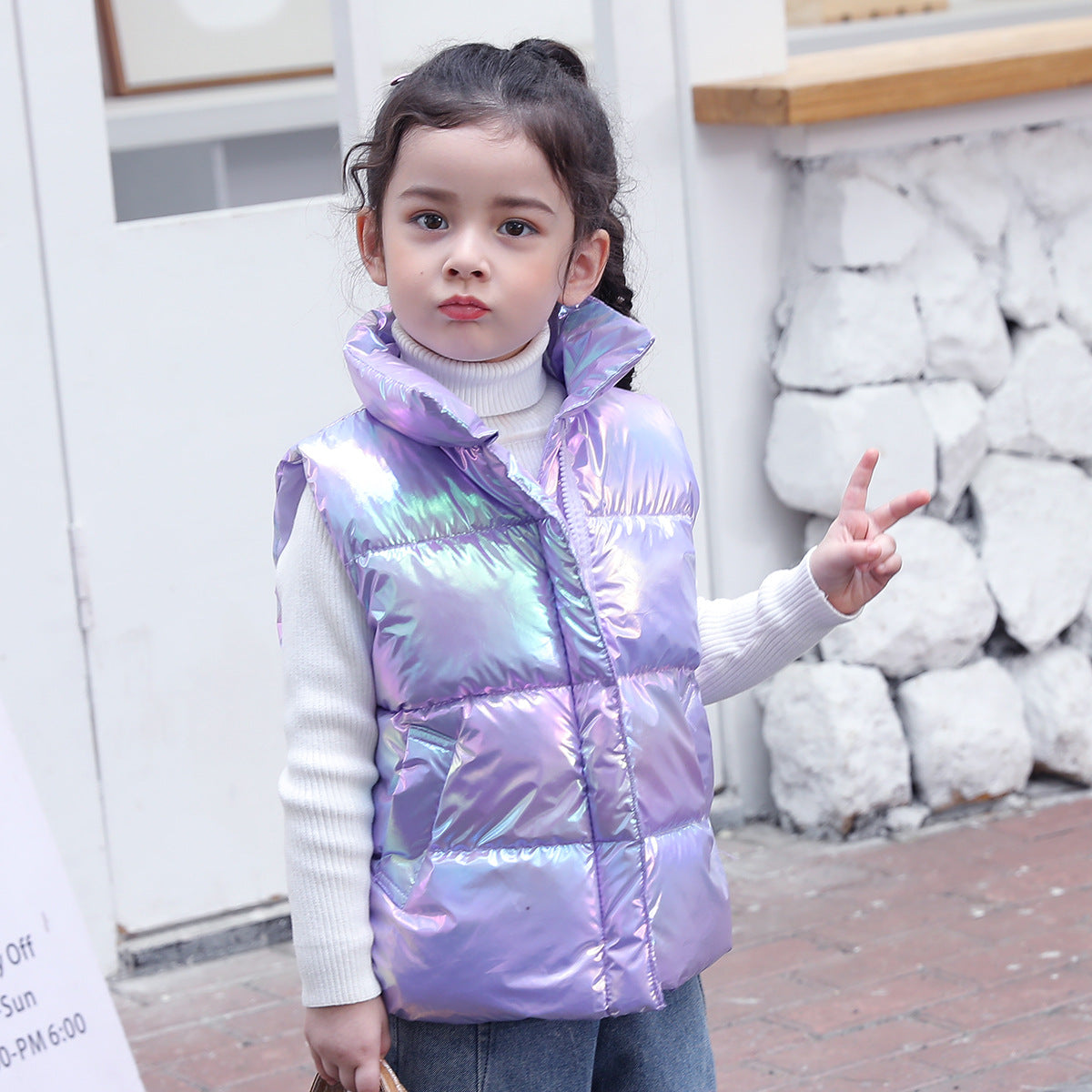 Kids Iridescent Puffer Vest (Sleeveless Zip-Up) – Cozy Winter Layering Waistcoat