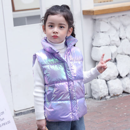 Kids Iridescent Puffer Vest (Sleeveless Zip-Up) – Cozy Winter Layering Waistcoat