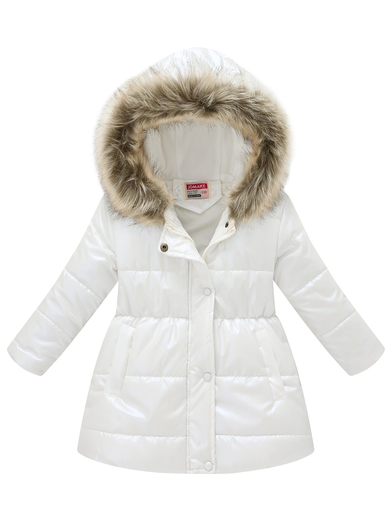 Girls’ Mid-Length Puffer Coat with Faux-Fur Hood (Winter Jacket)