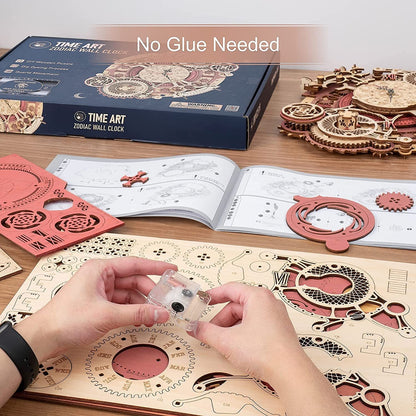 ROKR Zodiac Wall Clock – 3D Wooden Puzzle Model Kit (168 Pieces)