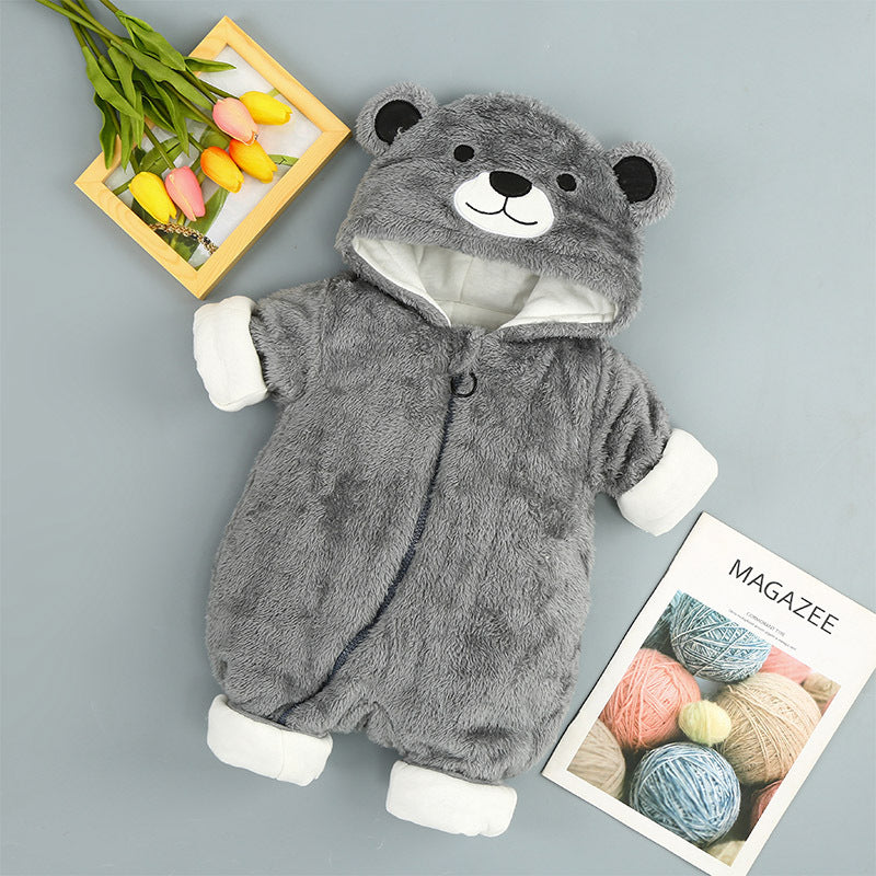 Cozy Bear Hooded Baby Romper – Plush Winter Onesie for Newborns & Toddlers
