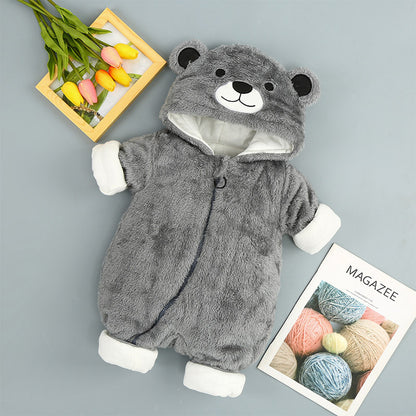 Cozy Bear Hooded Baby Romper – Plush Winter Onesie for Newborns & Toddlers