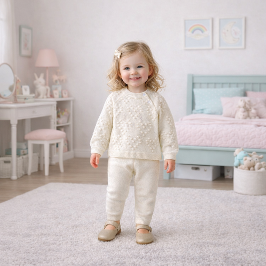 Heart Knit Baby Girl Sweater & Pants Set – Cozy Cotton 2-Piece Outfit for Babies & Toddlers