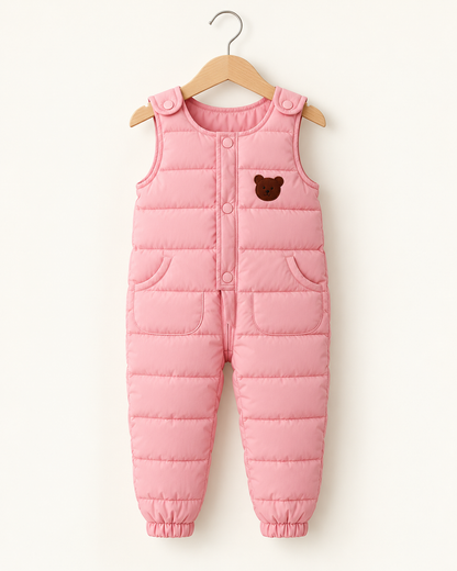 Quilted Puffer Overalls with Bear Patch for Toddlers & Kids