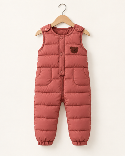 Quilted Puffer Overalls with Bear Patch for Toddlers & Kids