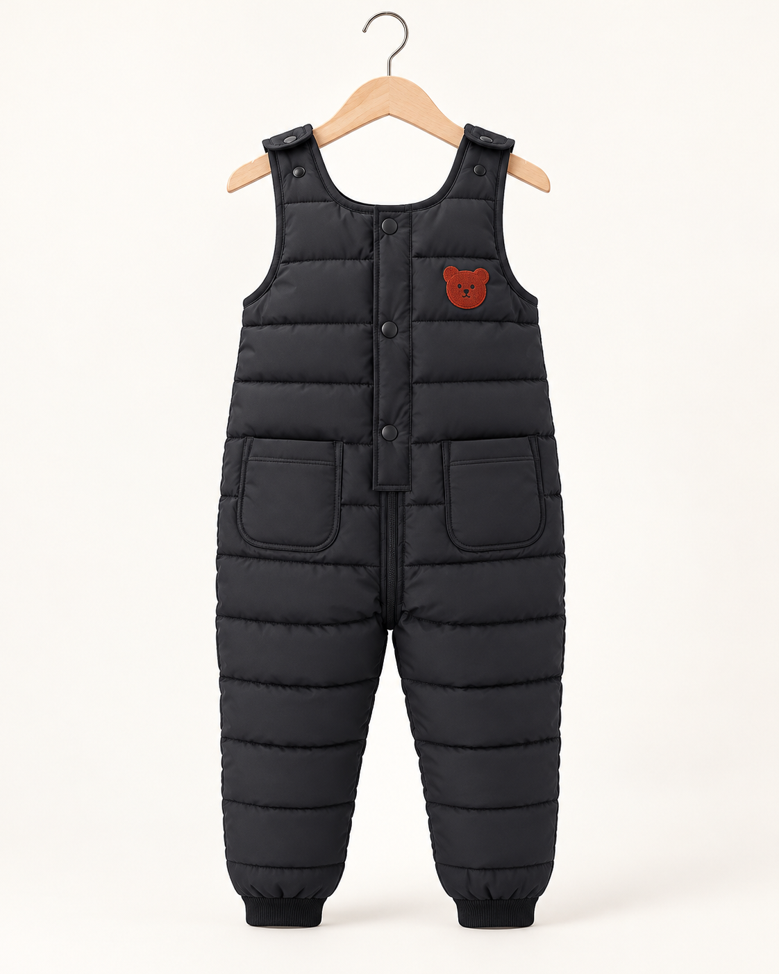 Quilted Puffer Overalls with Bear Patch for Toddlers & Kids