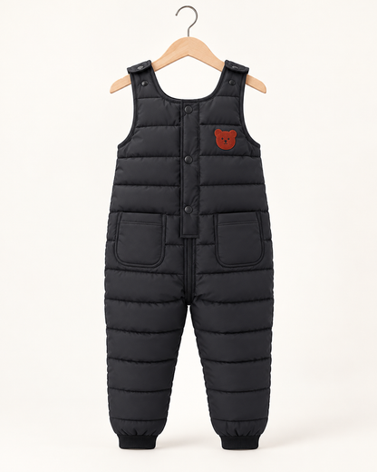 Quilted Puffer Overalls with Bear Patch for Toddlers & Kids