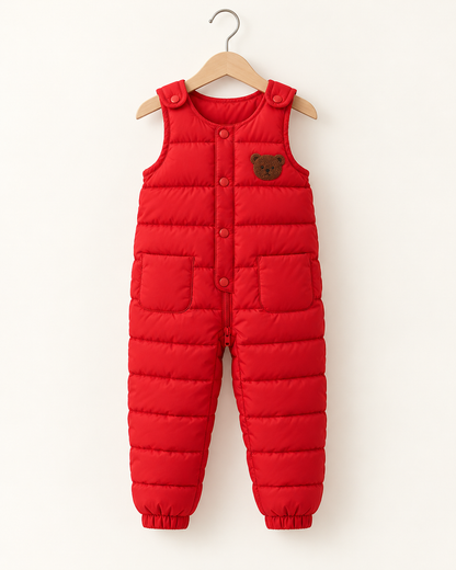 Quilted Puffer Overalls with Bear Patch for Toddlers & Kids