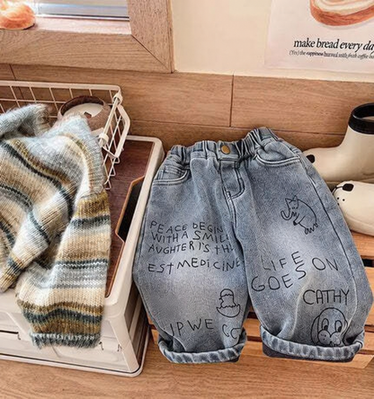 Washed Patch-Pocket Loose Jeans for Boys