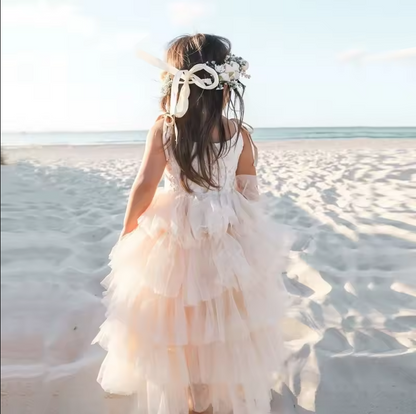 Lace Bodice Tiered Tulle Party Dress – Girls' Special Occasion Dress in Blush, White & More