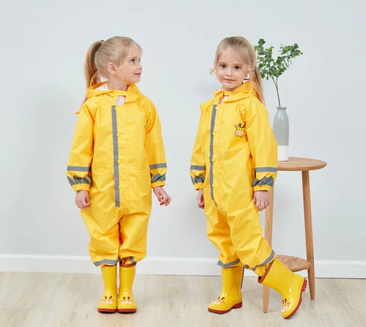 Animal Character One-Piece Rain Suit for Kids – Full-Body Waterproof Coverall