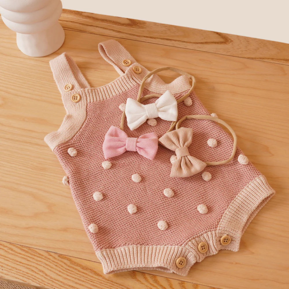Baby Knit Pom-Pom Romper – Sleeveless Cotton Sweater Bodysuit for Babies (0–24 Months)