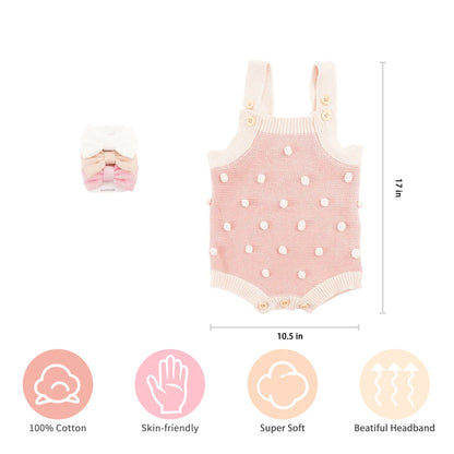 Baby Knit Pom-Pom Romper – Sleeveless Cotton Sweater Bodysuit for Babies (0–24 Months)